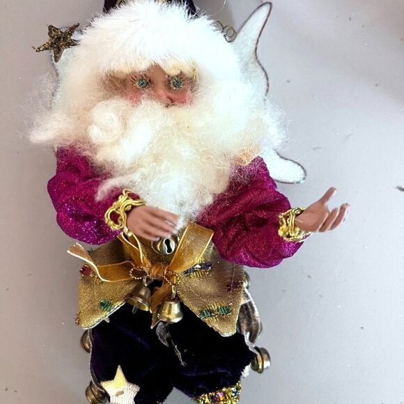 Mark Roberts Fairy Wizard Elf Santa Figurine Decor Purple/Gold Velvet Stars Bell - Picture 8 of 8